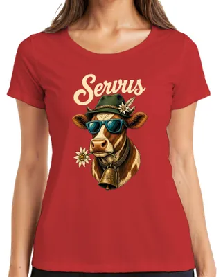 Immagine prodotto di Occhiali da sole "Edelweiss", camicia tradizionale bavarese, pantaloni in pelle da uomo, t-shirt da donna, rossa, taglia 3XL