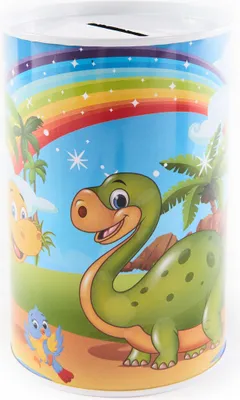 Produktbild von Dinosaurier Spardose Metall 12,5cm - Bunte Sparbüchse für Kinder - Zufälliges Motiv Geschenk