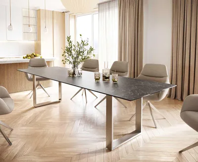 Produktbild von DELIFE Esstisch Edge 300x100 Keramik Laminam® Nero Greco Anthrazit Edelstahl Schmal