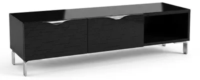 Produktbild von TV-Board in Schwarz Hochglanz - 150 cm Breite - Flacher Fernsehtisch mit Glasplatte