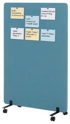 Produktbild von Akustik-Trennwand HWC-G77, Büro-Sichtschutz Raumteiler Pinnwand, doppelwandig rollbar Stoff/Textil  127x80cm türkis