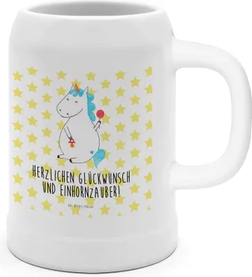 Produktbild von Mr. & Mrs. Panda Krug Einhorn Baby - Weiß - Geschenk, Babyglück, Bier Humpen, Trinkkrug, Seidel, Tonkrug, Einhörner, Deko, Geburt, Geburtstag