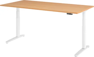 Produktbild von bümö Schreibtisch elektrisch XBHM - Nachbildung: Buche, Größe:  200 x 100 cm, Gestell: Weiß/Alu poliert