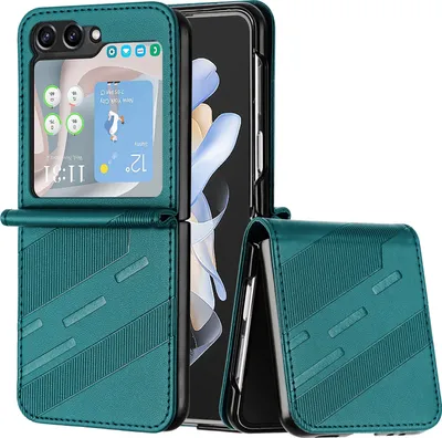 Produktbild von Hülle für Samsung Galaxy Z Flip 5, Kunstleder Brieftaschen Handyhülle mit Kartenfach und Standfunktion Grün