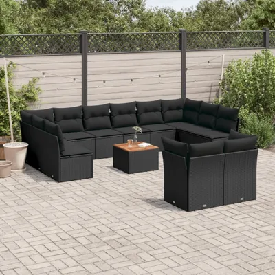 Produktbild von CLORIS 13-tlg. Garten-Sofagarnitur - mit Kissen - Schwarz Poly Rattan - Gartenmöbelgarnituren LL0000255994