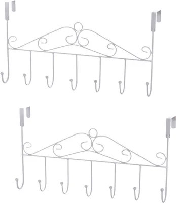 Produktbild von 2er Set 42,5cm Türgarderobe Metall für Montage über der Tür | Kleiderhaken mit 7 Haken | Türhakenleiste Farbe: weiß | Garderobenhaken Türleiste | Kleiderhalter | Türhängeleiste ohne Bohren