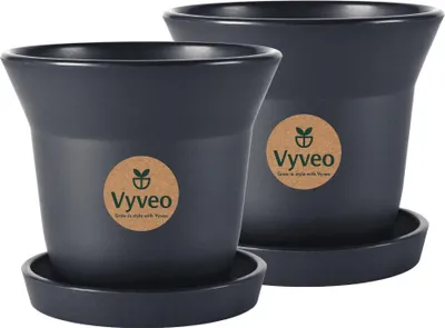 Obrázek produktu pro Vyveo – květináč Aalta s podložkou – sada 2 ks – černý – 15 x 13