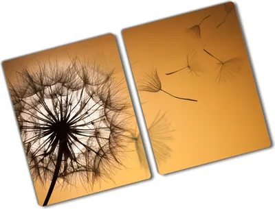 Produktbild von Tulup Glas Herdabdeckplatte - 2x40x52 cm - Glaskeramikkochfeld-Abdeckung Spritzschutz Glasabdeckplatte Kochplattenabdeckung und Schneidebrett - Zweiteilig - Blumen & Pflanzen - Pusteblume - Orange