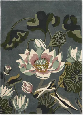Produktbild von Handgefertigter Wohn- und Schlafzimmerteppich aus Wolle mit Blumenmuster WATERLILY