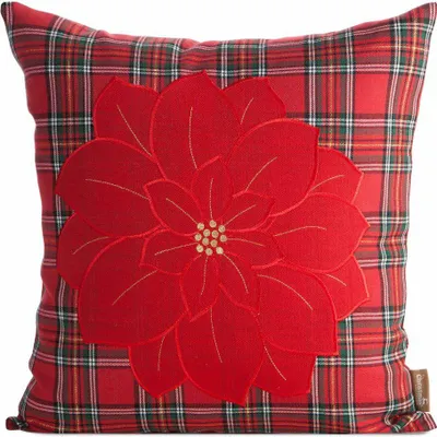 Produktbild von EUROFIRANY | Kissenbezug - Kissenhülle - 45 x 45 cm - Rot - Kariert - Blumen - Weihnachtskissenbezug