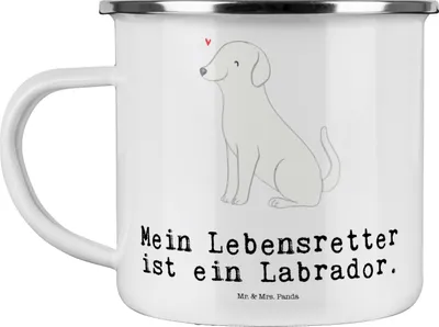 Produktbild von Mr. & Mrs. Panda Teetasse Labrador Lebensretter - Weiß - Geschenk, Emaille Becher, Haferl, Pott, Tasse, Motivtasse