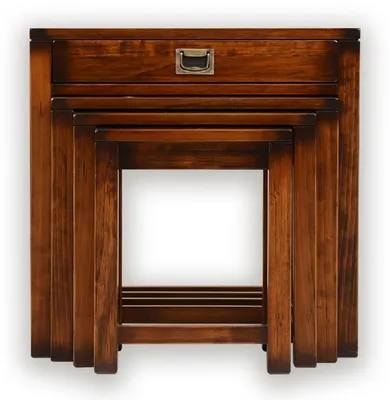 Produktbild von Casa Padrino Luxus Vintage Stil Beistelltisch 4er Set Braun / Messing 60 x 40 x H. 60 cm - Wohnzimmer Möbel - Massivholz Möbel - Luxus Vintage Stil Möbel