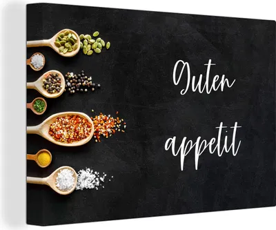 Produktbild von MuchoWow® - Leinwandbilder - Guten Appetit - Sprichwörter - Zitate - Bon appetit - Essen, Wandbild, Wanddeko Bilder Wohnzimmer, 120x80cm