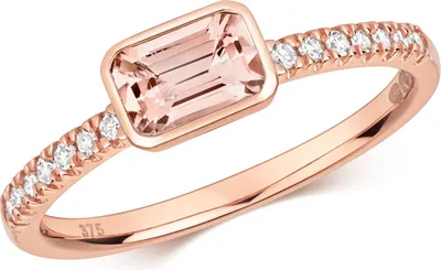 Productafbeelding van Roségouden solitair ring voor dames, 375/1000 gehalte, met een briljantgeslepen diamant van 0,10 karaat en een morganiet steen, maat 49 (15.6); TRS32254RSJ