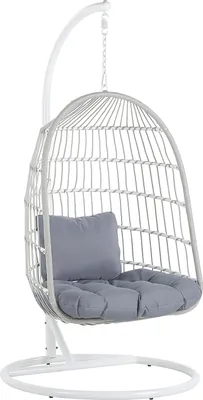 Obrázek produktu pro BELIANI Závěsné křeslo s kovovým stojanem bílé 102 cm s výpletem s podsedákem přírodní terasa balkon obývací pokoj boho rustikální moderní styl
