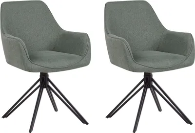Produktbild von BELIANI Esszimmerstuhl 2er Set Grün Stoffbezug Drehbar mit Schwarzen Metallbeinen Armlehnen Modern Drehstuhl Polsterstuhl Wohnzimmer Küche