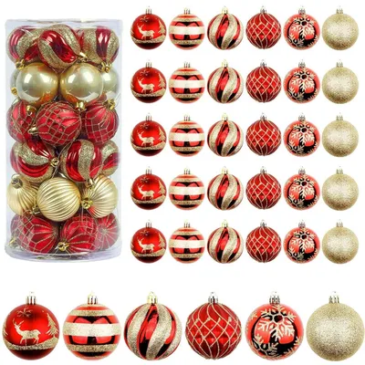 Weihnachtskugeln 30 Stück 6 cm rot gold unzerbrechlich 6 Designs