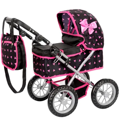 Immagine prodotto di Carrozzina per bambole Kinderplay KP0261R - Carrozzina per bambole regolabile in altezza 33-63 cm - Pieghevole con borsa e cestino - Per bambole fino a 41 cm