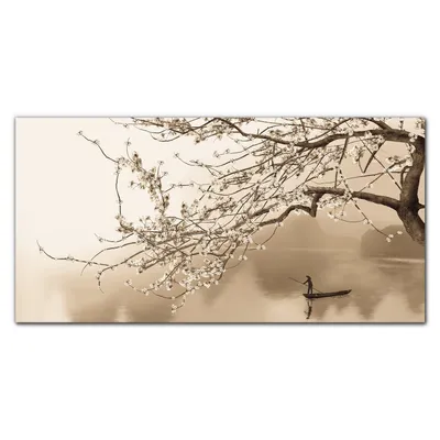 Produktbild von Coloray - Bild aus Glas - Glasbilder - 100 x 50 cm - Glasblock mit Bild Gehärtetes Glas Wohnzimmer Küche Dekoration Wanddekoration - Blüten Kirschbaum