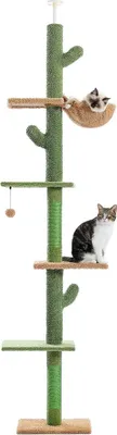 Produktbild von Purpurra Kratzbaum Kaktus Deckenhoch  4-stöckig mit Deckenspanner grün, 229-275cm