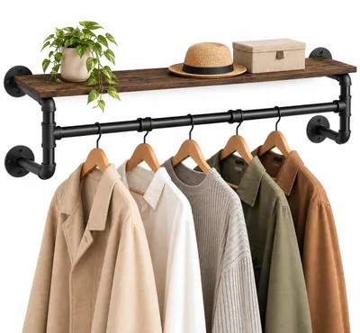 Wand-Kleiderstange mit Ablage, 100 cm, industriell, schwarz