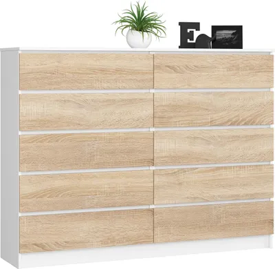 Image de Akord Commode 10 Tiroirs Blanc/Chêne Sonoma 160X40X121
