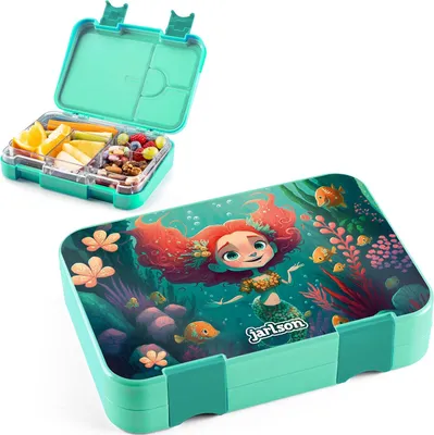 Productafbeelding van Famanu lunchbox met compartimenten - Lekdichte bento-box voor kinderen - Ideaal voor de kinderopvang en school - Zeemeerminstijl