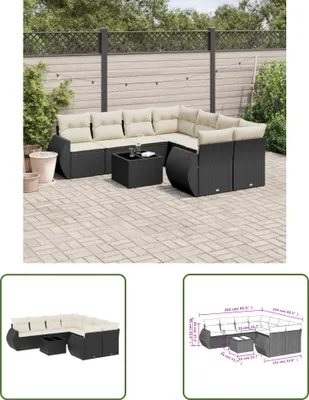 Produktbild von The Living Store 9-tlg. Garten-Sofagarnitur mit Kissen Schwarz Poly Rattan