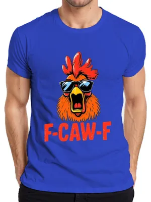 Obrázek produktu pro F-CAW-F Cool Rooster with Sunglasses Pánské tričko Funny Retro Farm Chicken, modré, XL