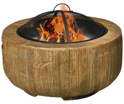 Productafbeelding van Vuurkorf met deksel en schuifhaak – met houtstamlook | Kleur: Bruin | Afmetingen: 61,5 x 61,5 x 39 cm