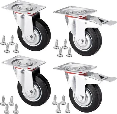 Obrázok produktu pre Sada koliesok na nábytok Famanu, priemer 125 mm – otočné kolieska s brzdou – výška 151 mm – montážna doska 100 x 82 mm – nosnosť 440 kg
