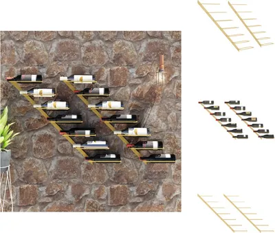 Immagine prodotto di vidaXL Portabottiglie da parete per 7 bottiglie 2 pz. Metallo dorato - Portabottiglie