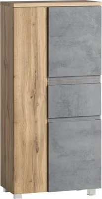 Produktbild von Midischrank >Paris< in Betongrau/ Wotaneiche, MDF - 65x130x35cm (BxHxT)