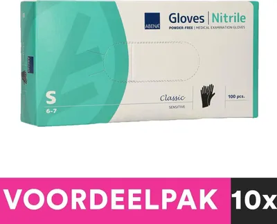 Immagine prodotto di Guanti in nitrile senza polvere Abena, taglia S, 100 pezzi, nero, confezione risparmio