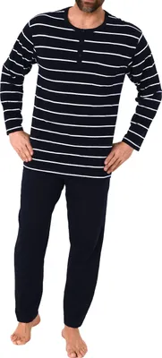 Produktbild von Herren langarm Pyjama Schlafanzug in lässiger Streifenoptik - 212 101 90 740 ; marine , 48