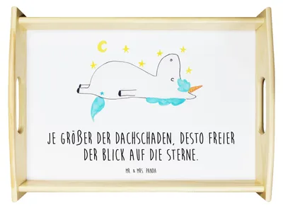 Produktbild von Mr. & Mrs. Panda Tablett Einhorn Sternenhimmel - Weiß - Geschenk, Bett-Tablett, Unicorn, Serviertablett, Sterne, Verrückt, aus holz, kaffeetablett, Einhörner, Servier