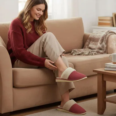 Obrázek produktu pro Dámske luxusné červené filcové papuče ISABELA