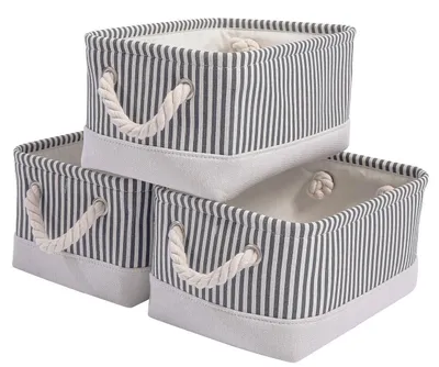 Image de Boîtes de rangement en tissu, rangements ouverts pour livres, jouets et petits objets, lot de 3 (gris)