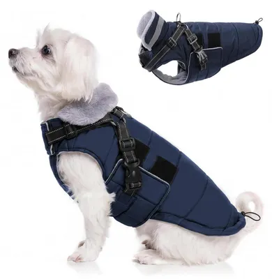 Image de Manteau pour chien, chaud et imperméable, couleur bleu marine, taille S