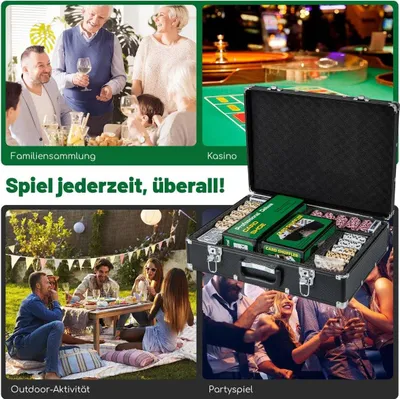 Produktbild von 600-teiliges Pokerchip-Set mit Etui - 14 g Tonchips