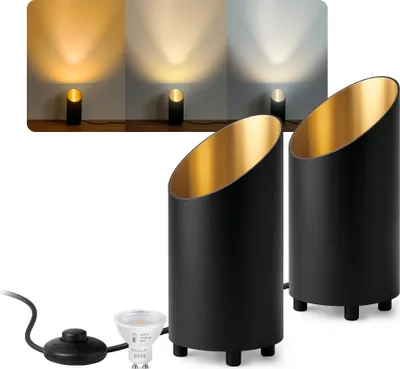 Produktbild von SSC-LUXon 2x Bodenlampe schwarz AUREVA Tischlampe – LED GU10 LumiFLEX Birne mit 3 Lichtfarben – dekorative Leuchte für Wohnzimmer & Schlafzimmer
