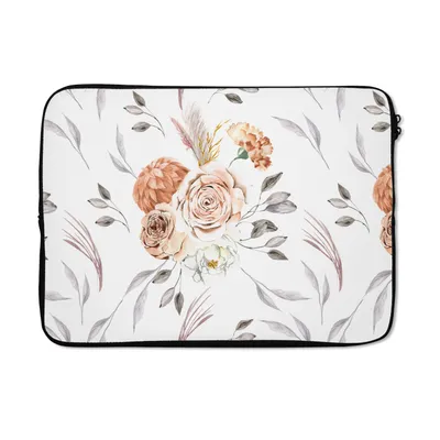 Produktbild von MuchoWow® Laptop Hülle 14 ZollMuster - Blumen - Rose - Weiß Laptoptasche - Laptoptasche - Stoßsicher - Schutzhaube