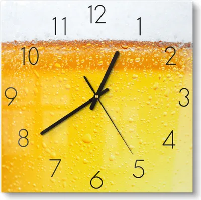 Produktbild von DEQORI Glasuhr 30x30 cm Zahlen 'Bier mit Schaumkrone' Wanduhr Glas Uhr Design leise