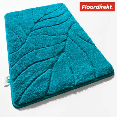 Zdjęcie produktu dla Floordirekt – dywanik łazienkowy Maris, miękki dywanik łazienkowy z mikrofibry, antypoślizgowy i nadający się do prania, dywanik łazienkowy z motywem liści – turkusowy, 50 x 80 cm