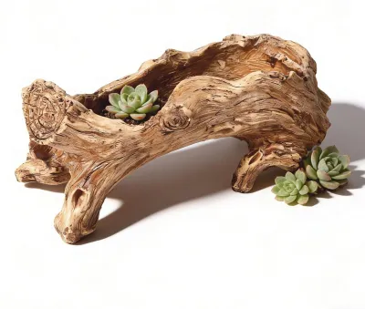 Image de Pot en plastique imitation bois pour plantes succulentes