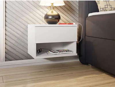 Obrázek produktu pro Závěsný noční stolek BANDON - bílý / lesklý bílý