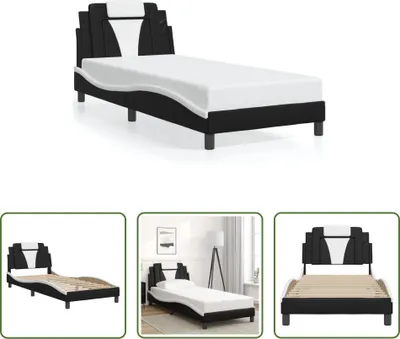 Produktbild von The Living Store Bettgestell mit Kopfteil Schwarz und Weiß 80x200 cm Kunstleder