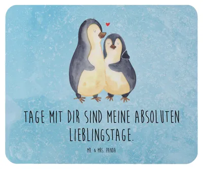 Produktbild von Mr. & Mrs. Panda Mauspad Pinguin umarmen - Eisblau - Geschenk, Mousepad, computermatte, Umarmung, Hochzeitstag, mousematte, Mouse Pad, Liebe, mausteppich