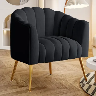 Kürbisförmiger Samt-Sessel, schwarz, 70x73x50 cm, bis 136 kg belastbar