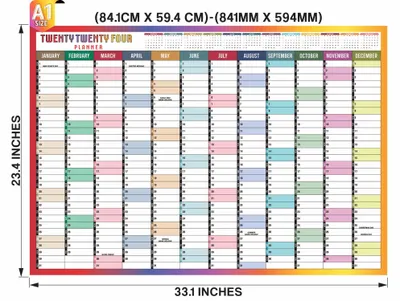 Obrázek produktu pro Nástěnný kalendář 2024, velký formát, 59,4 x 84 cm, roční plánovač pro rodinu a školu